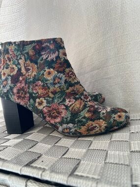Bella Vita Floral Tapestry Ankle Boots - Green Multi